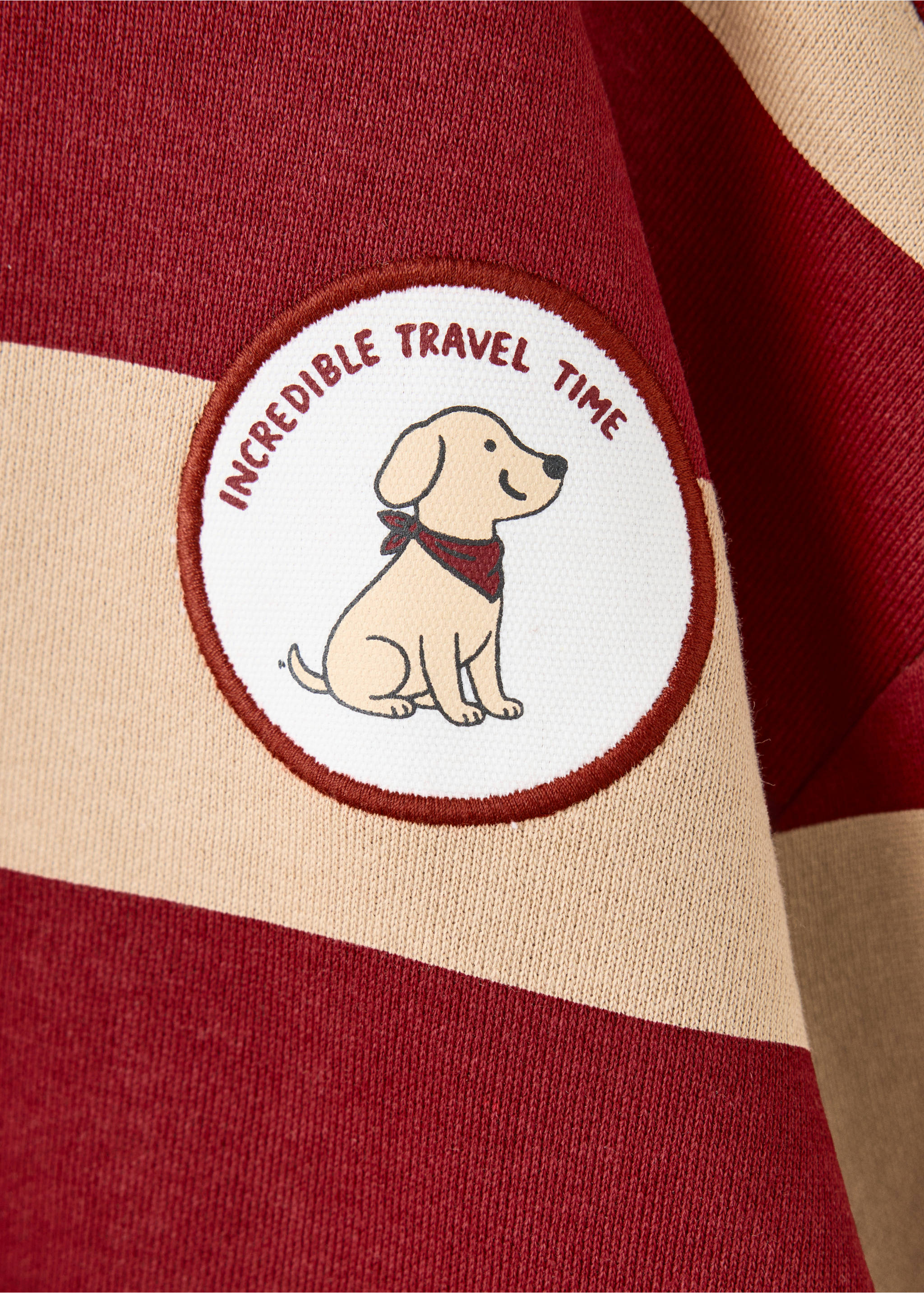Striped sweatshirt with embroidered patch - Details of the article 8, Tobacco Brown. Ref: 37016333-00.