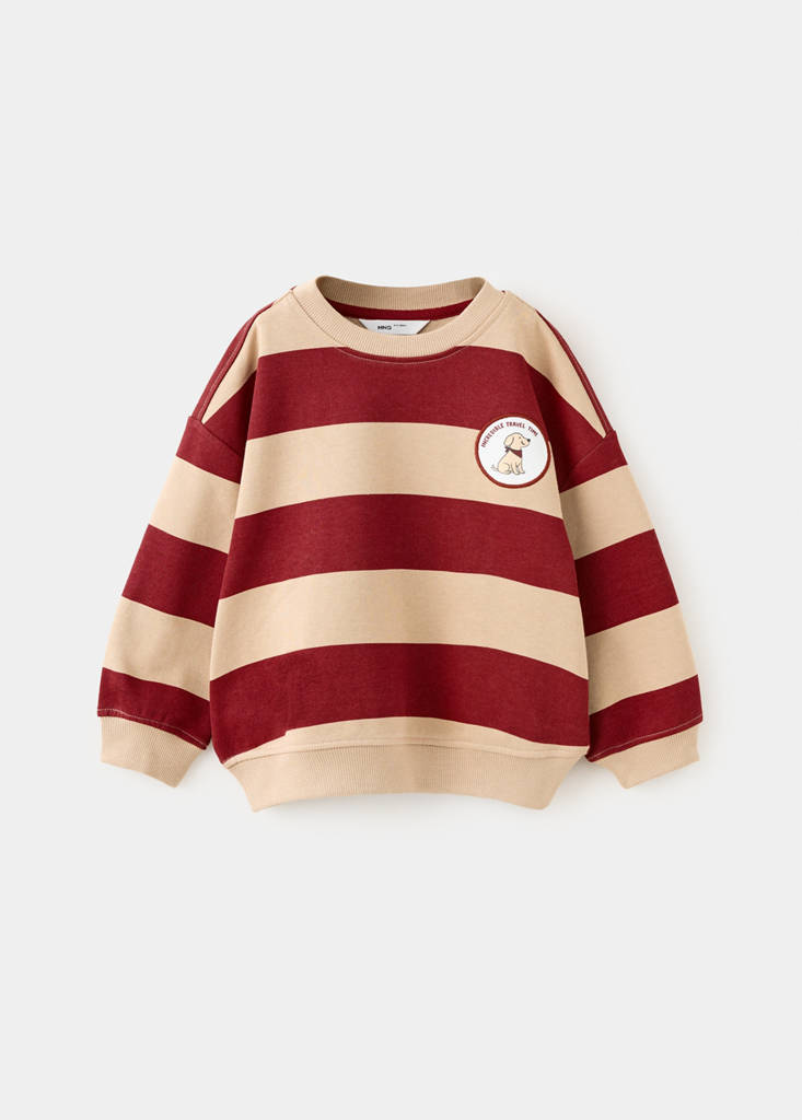 Striped sweatshirt with embroidered patch — Tobacco Brown