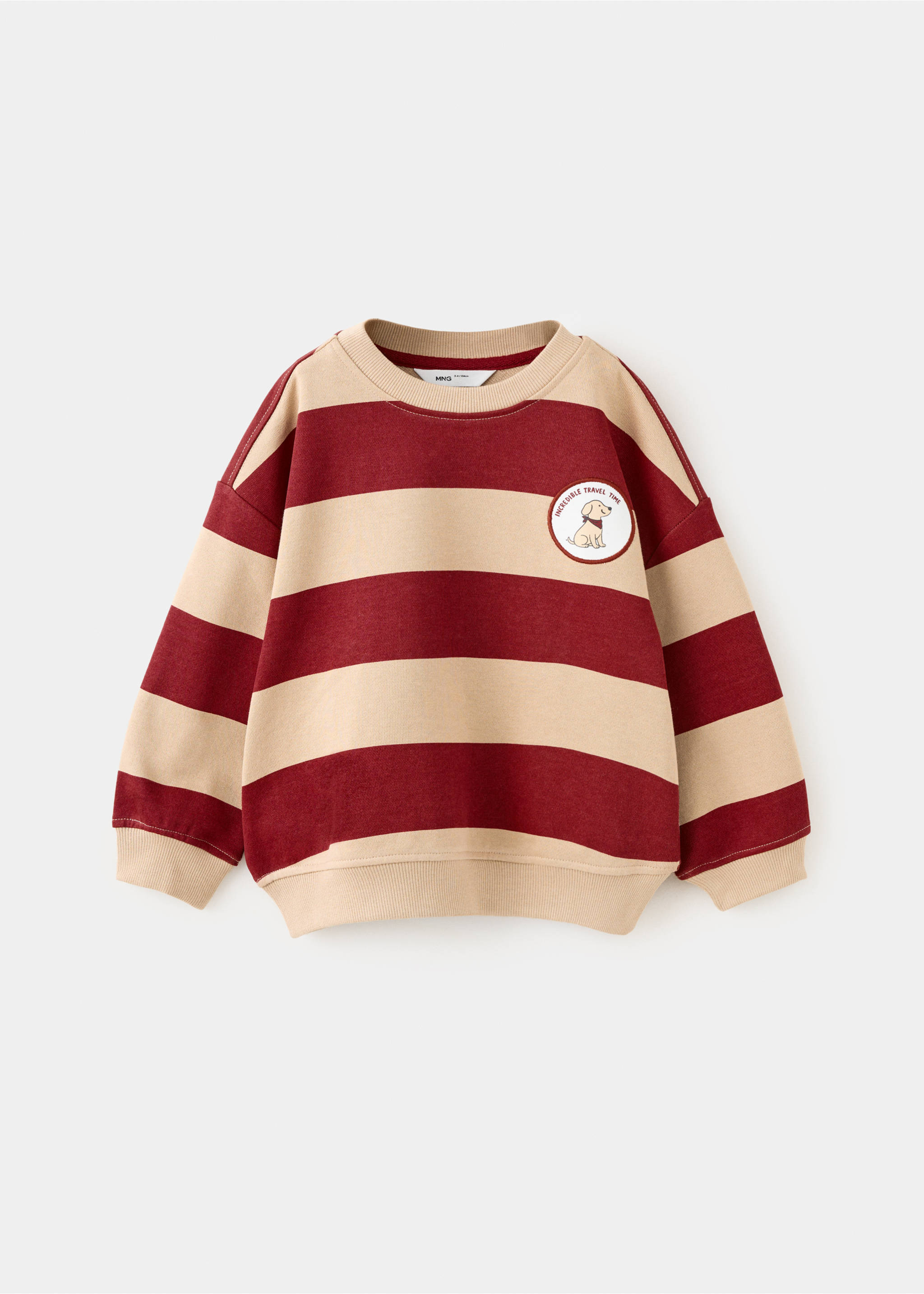 Striped sweatshirt with embroidered patch - Article without model, Tobacco Brown. Ref: 37016333-00.