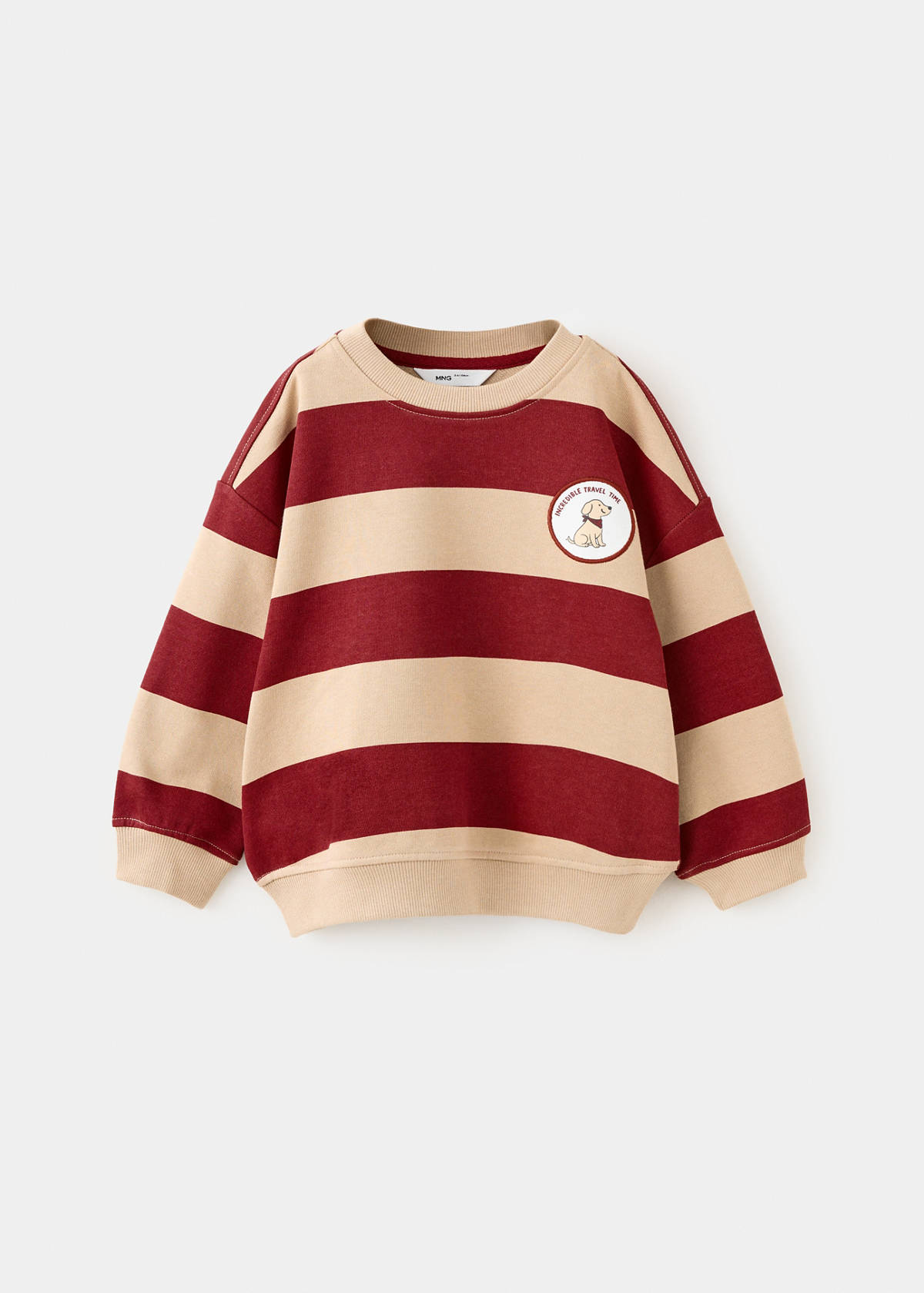 Striped sweatshirt with embroidered patch — Tobacco Brown