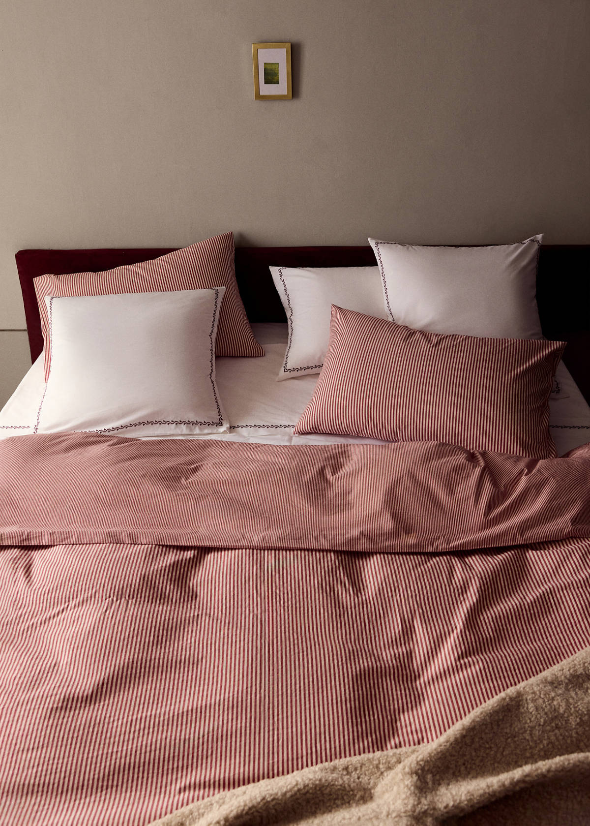 Striped cotton duvet cover for queen bed — Red