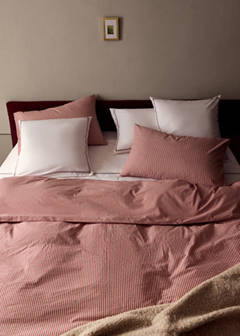 Striped cotton duvet cover for queen bed — Red 1