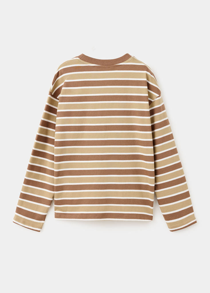 Striped cotton T-shirt — Coffee