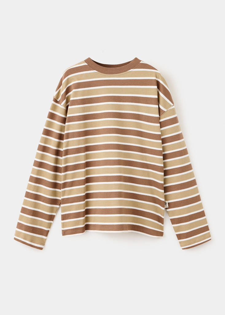 Striped cotton T-shirt — Coffee