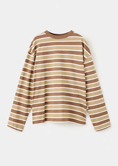Striped cotton T-shirt — Coffee 3