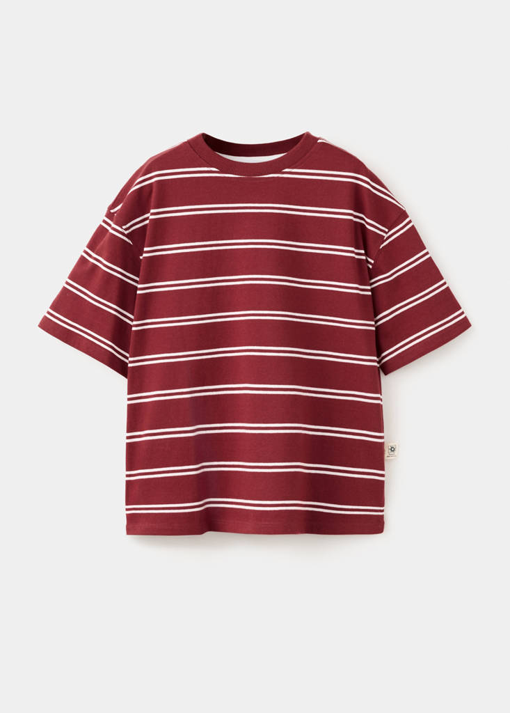Striped cotton T-shirt — Maroon