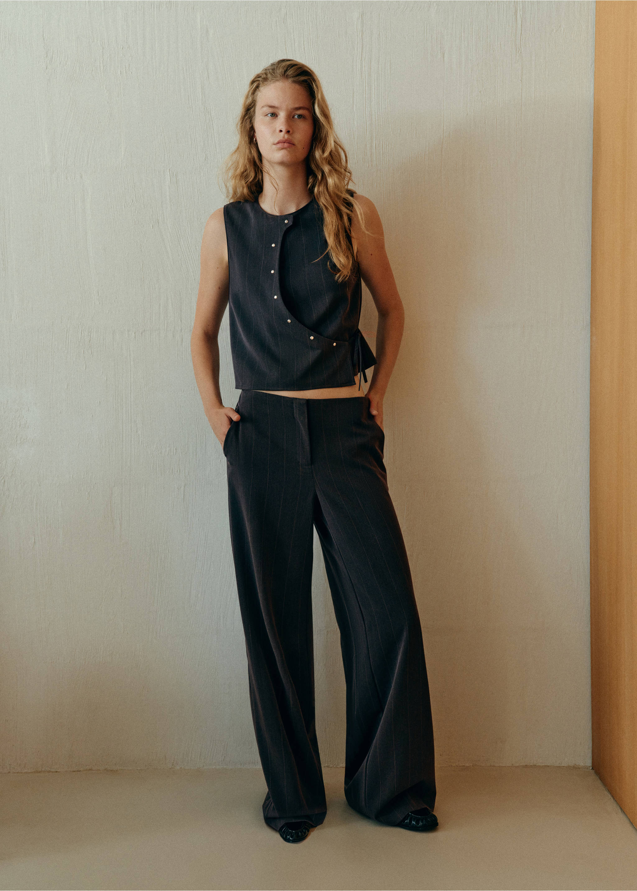 Pinstripe wide leg trousers - General plane, Grey. Ref: 37016342-00.