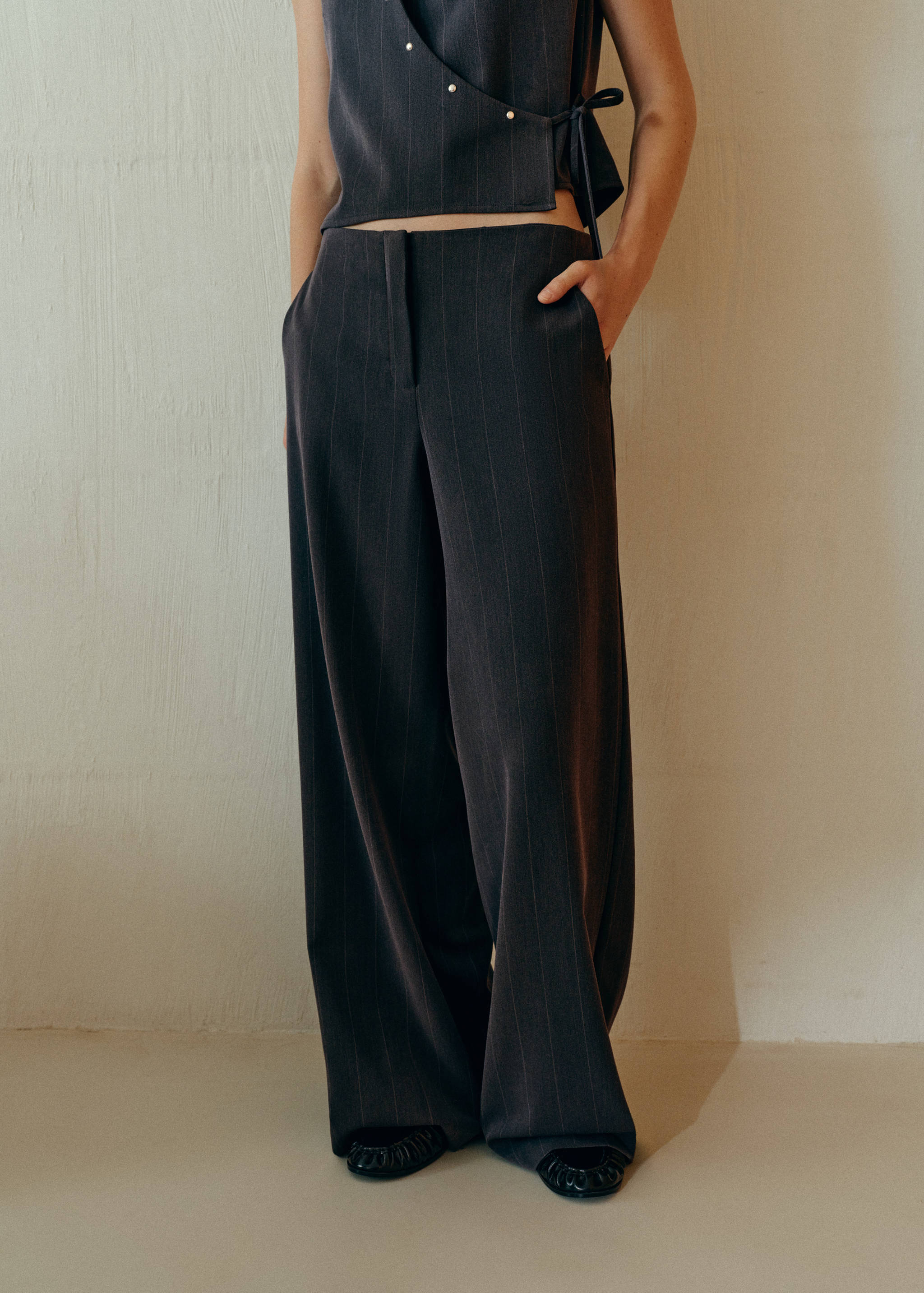 Pinstripe wide leg trousers - Medium plane