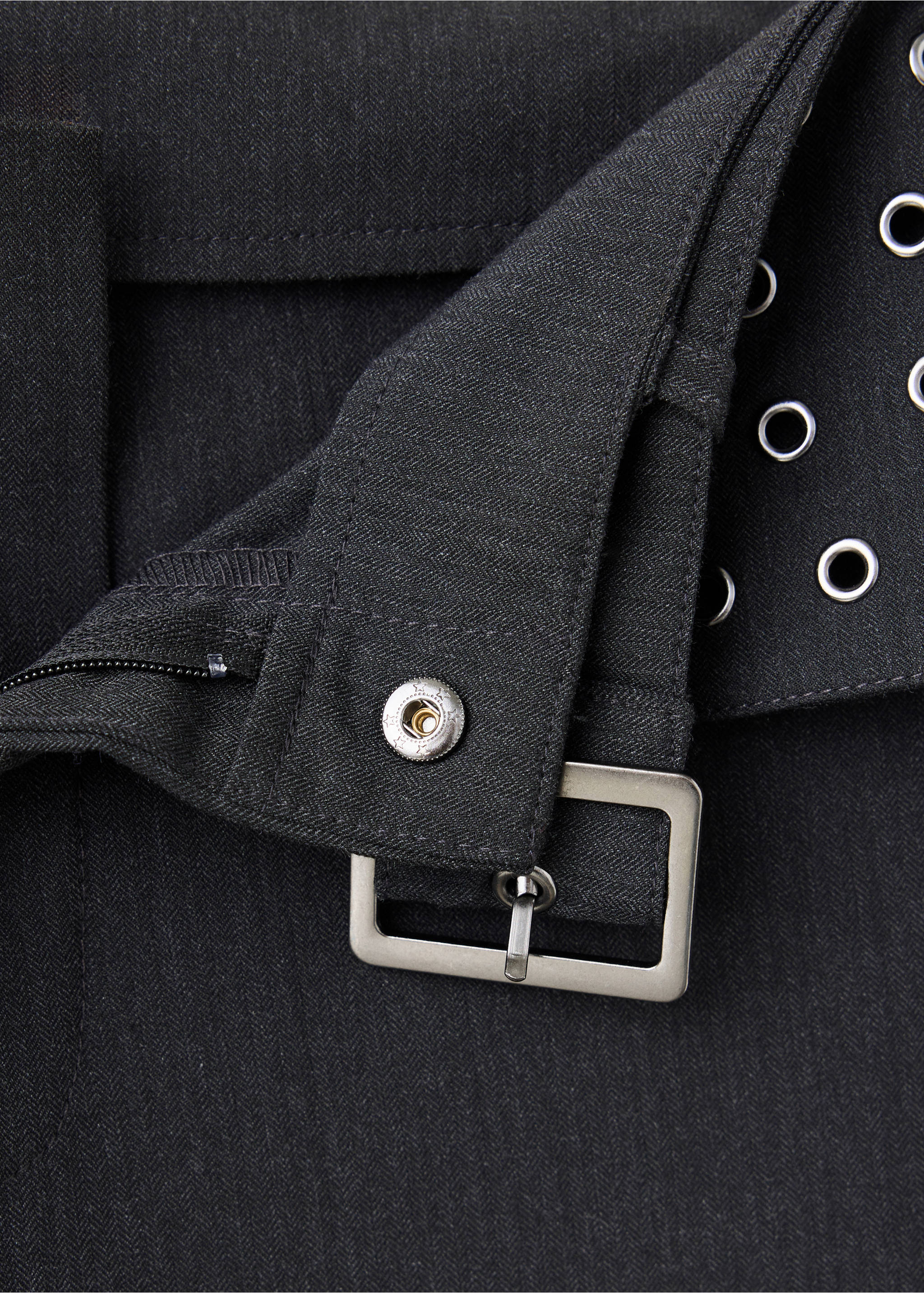 Eyeletted trousers with a belt - Details of the article 0, Grey. Ref: 37016343-00.