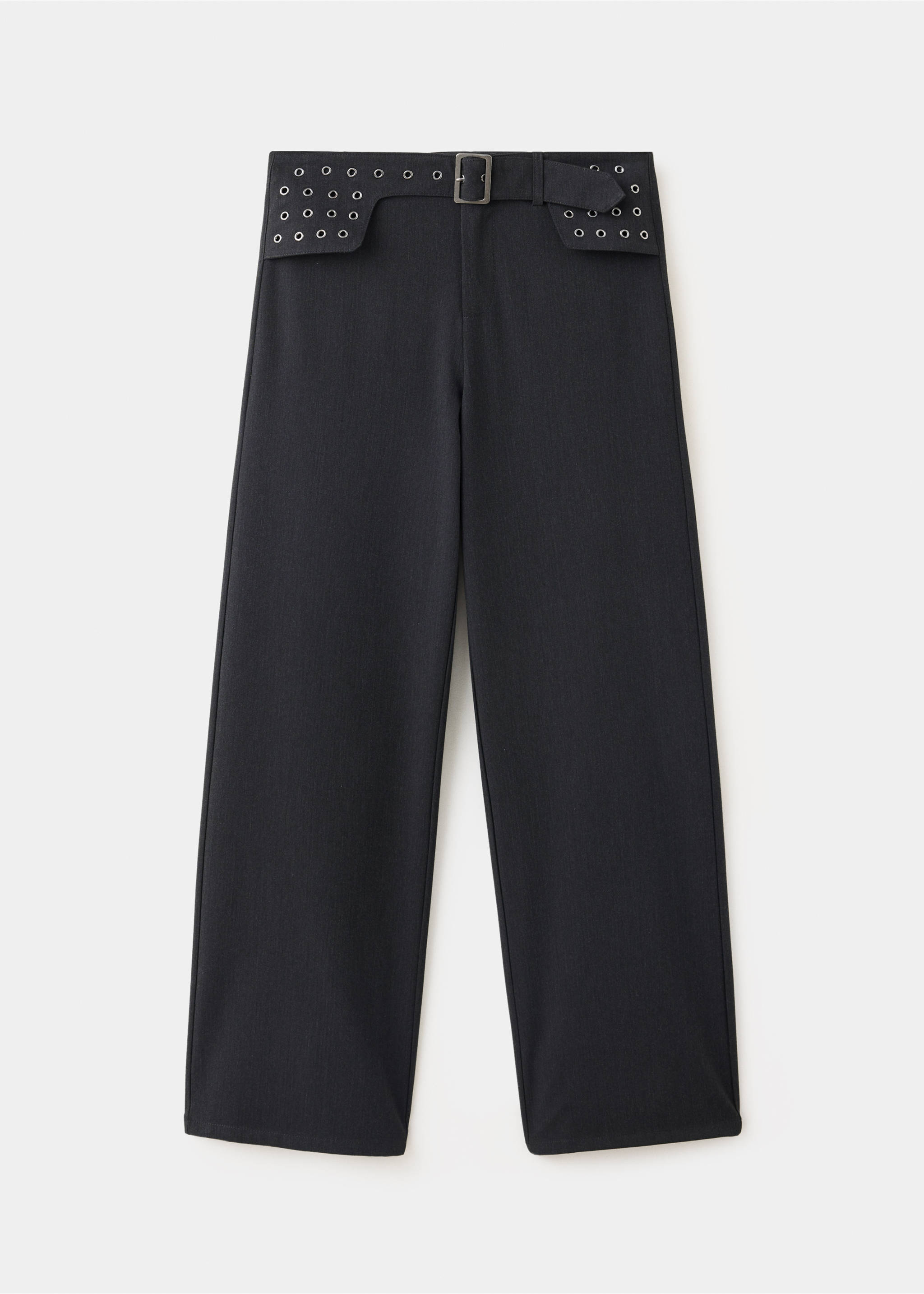 Eyeletted trousers with a belt - Article without model, Grey. Ref: 37016343-00.