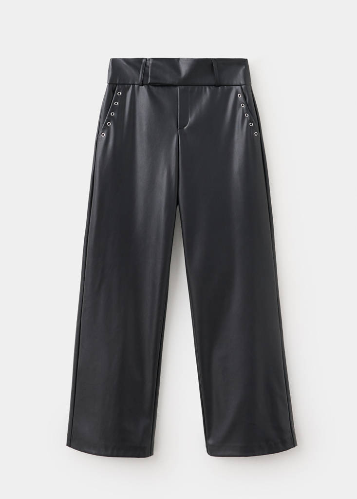 Leather-effect trousers with eyelets — Black