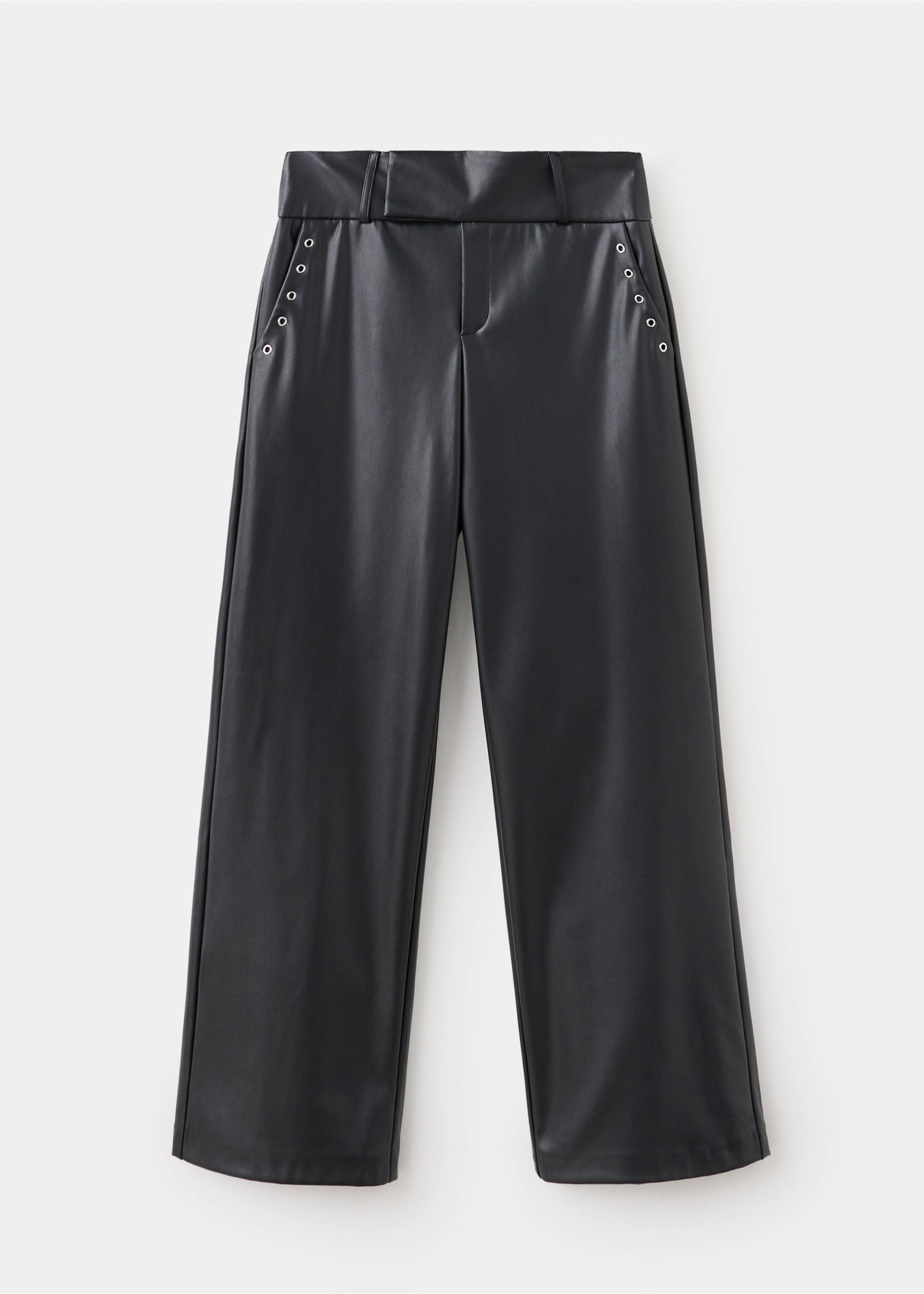 Leather-effect trousers with eyelets - Article without model, Black. Ref: 37016344-00.