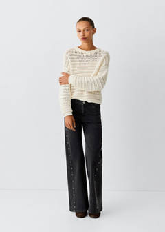 Wide-leg jeans with eyelets — Black denim 2