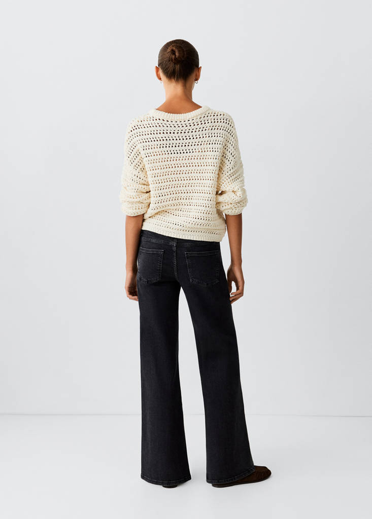 Wide-leg jeans with side eyelet details — Black denim