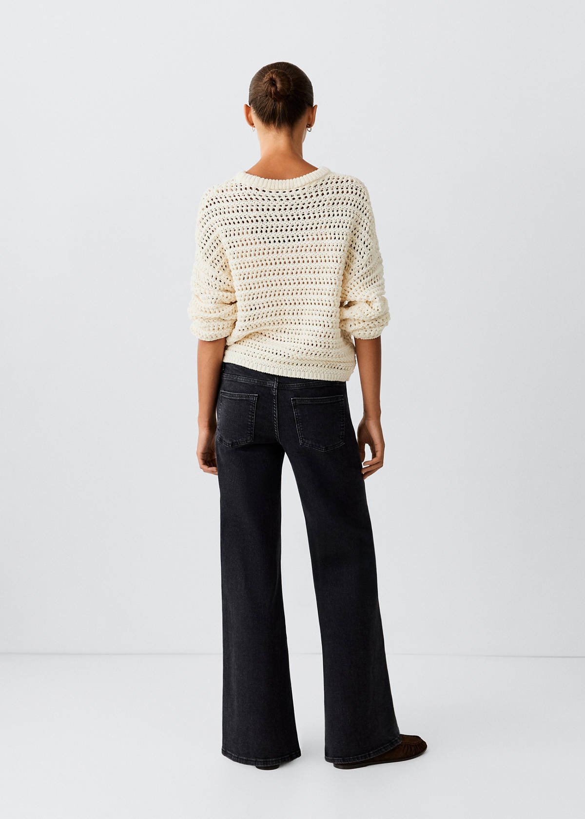 Wide-leg jeans with eyelets — Black denim