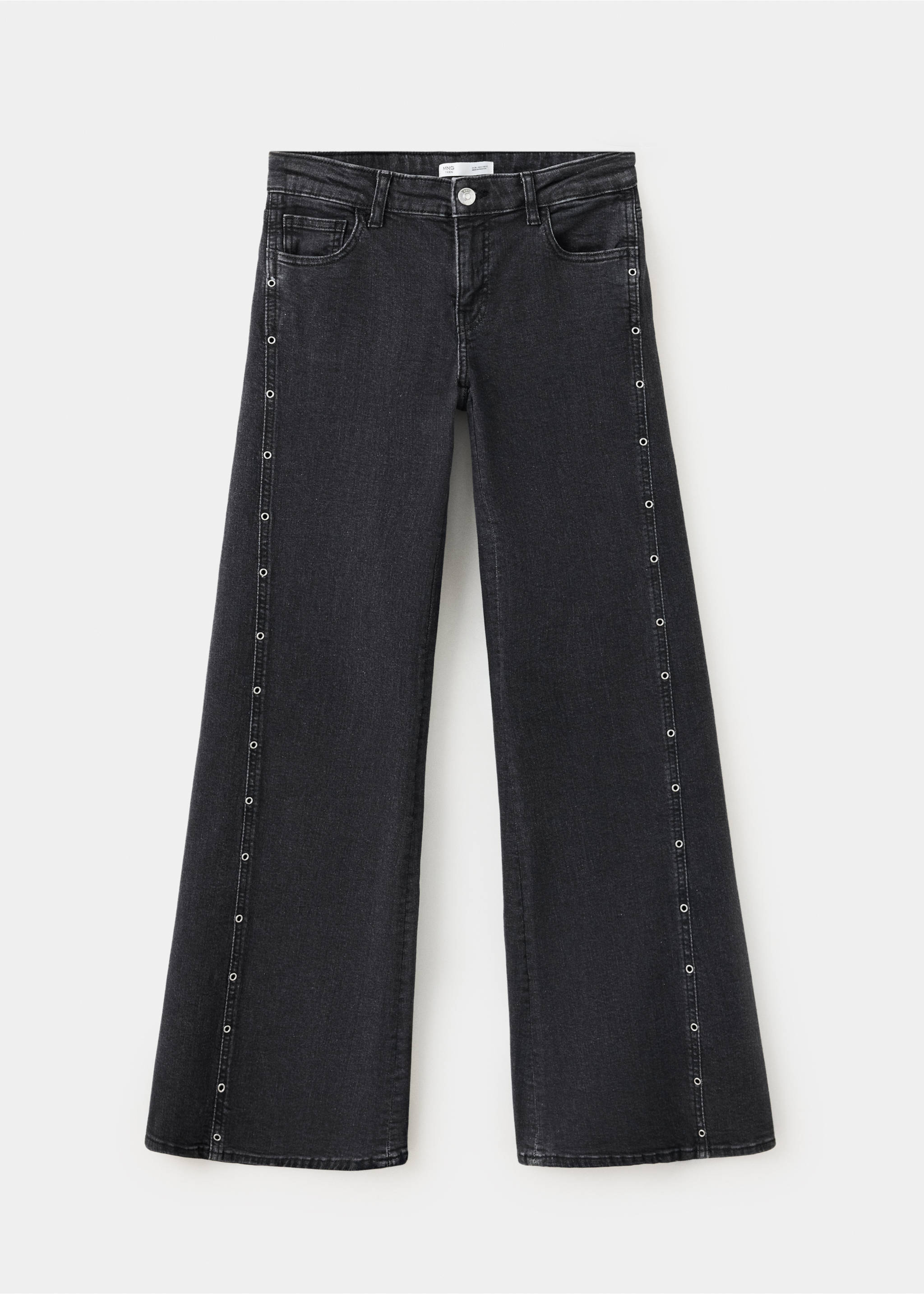 Wide-leg jeans with side eyelet detail - Article without model, Black denim. Ref: 37016346-00.