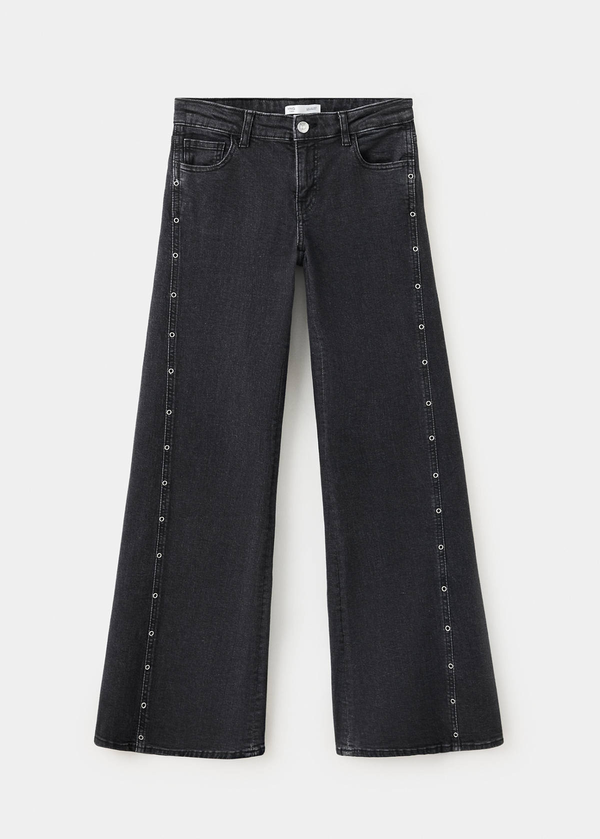 Wide-leg jeans with eyelets — Black denim