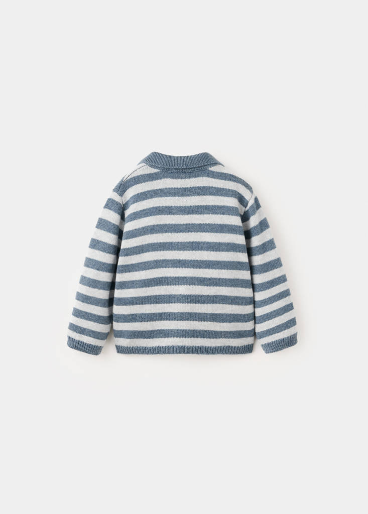 Striped knit jersey with polo neck — Blue