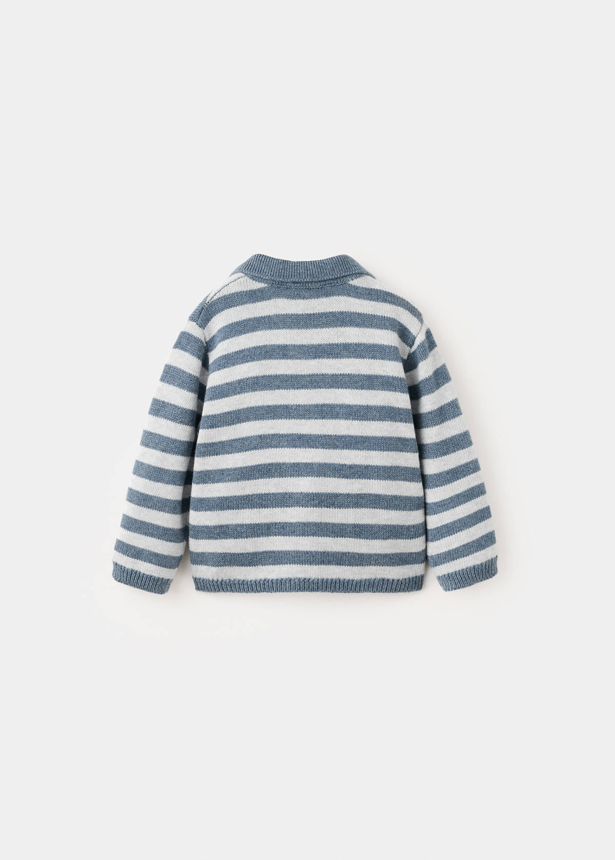 Striped knit jersey with polo neck — Blue