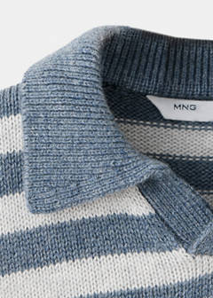 Striped knit jersey with polo neck — Blue 3