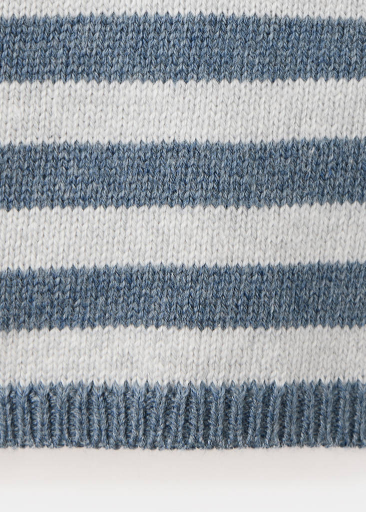 Striped knit jersey with polo neck — Blue