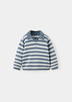 Striped knit jersey with polo neck — Blue 2