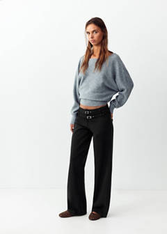 Straight-leg jeans with double waistband — Charcoal 2
