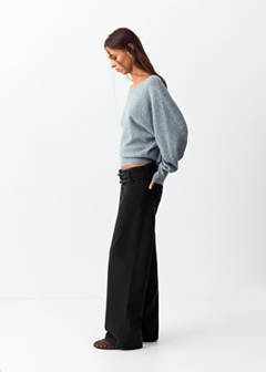 Straight-leg jeans with double waistband — Charcoal 1