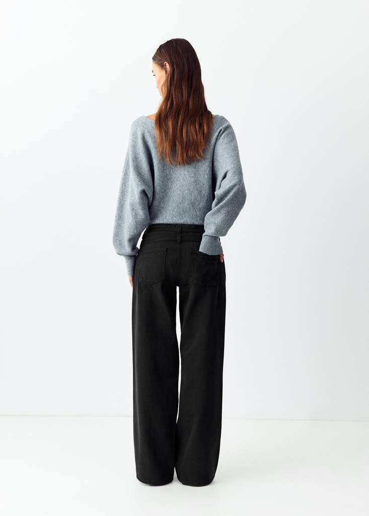 Wide-leg jeans with double belt detail — Charcoal