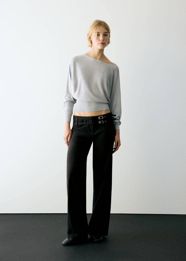 Wide-leg jeans with double belt detail — Charcoal