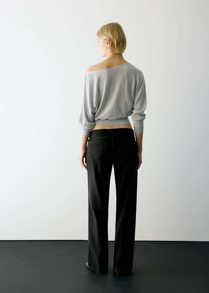 Wide-leg jeans with double belt detail — Charcoal