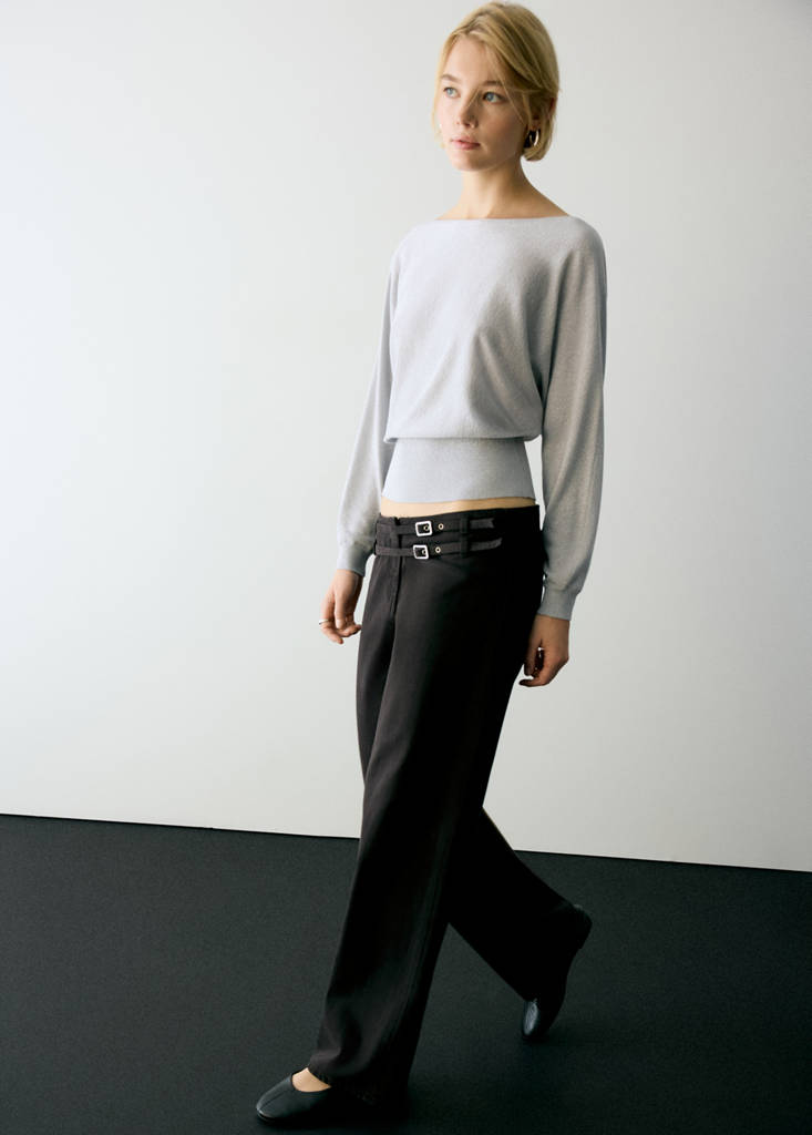 Wide-leg jeans with double belt detail — Charcoal
