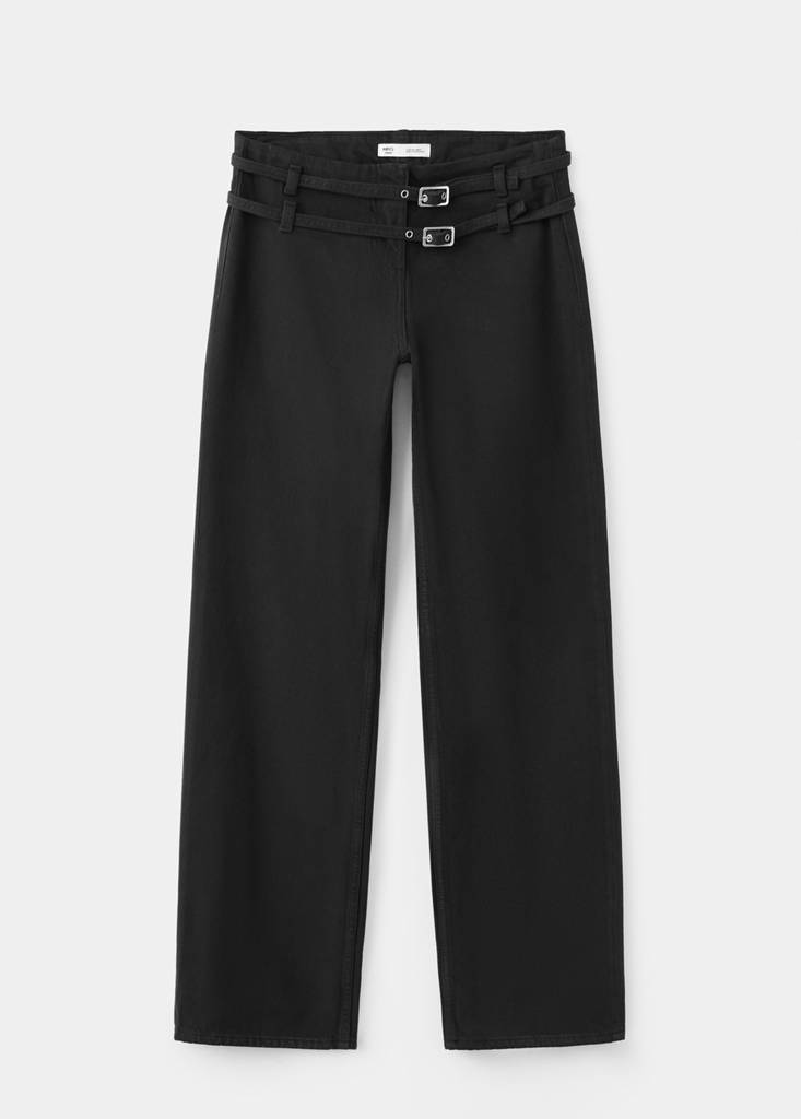 Wide-leg jeans with double belt detail — Charcoal