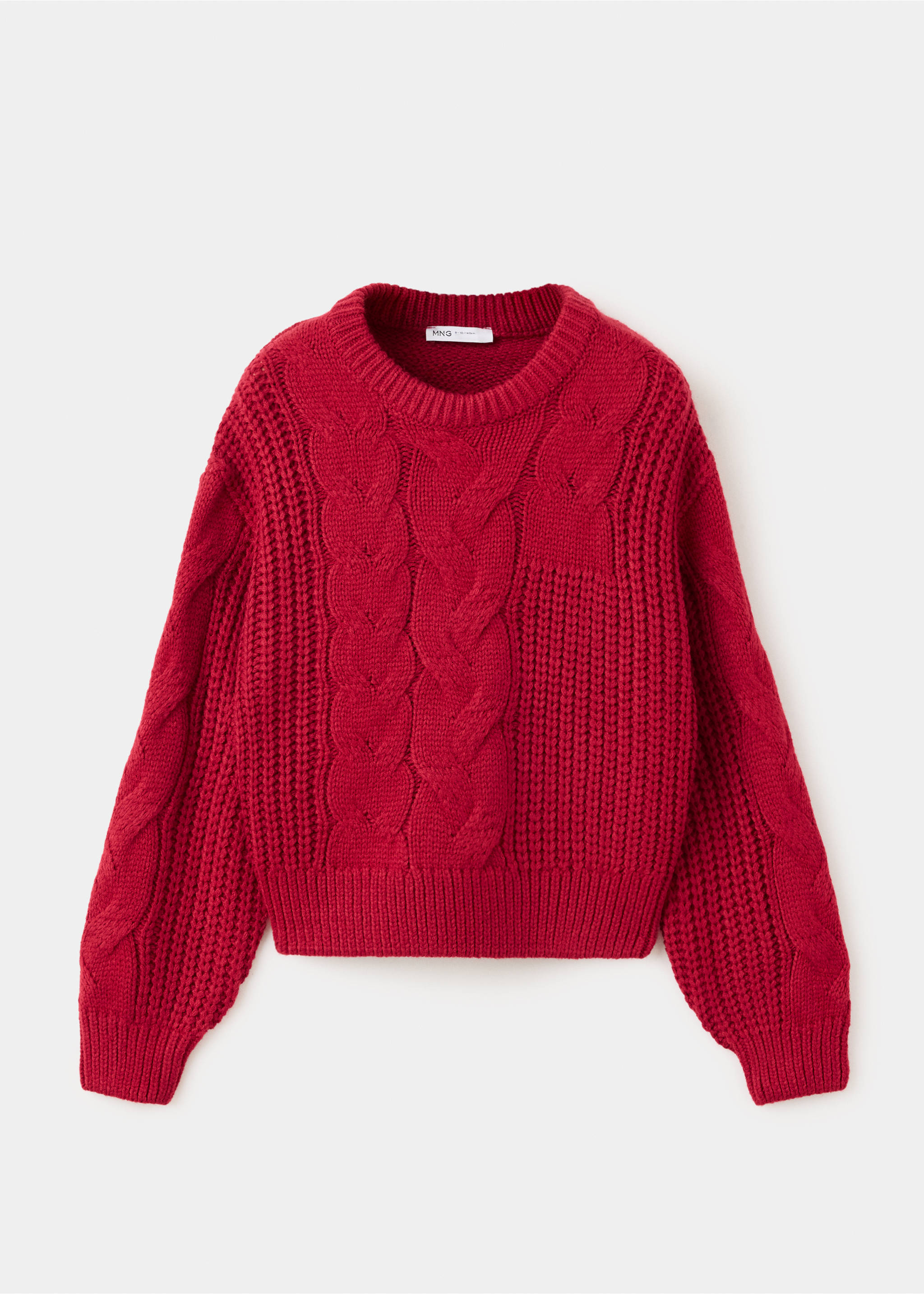 Red knit children's sweater with cable knit and ribbed trims., Red. Ref: 37016353-00.