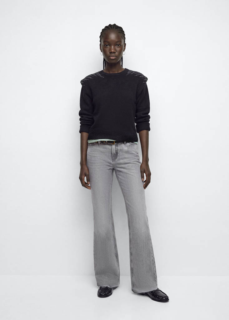 Knitted sweater with shimmer detail on the shoulders — Black