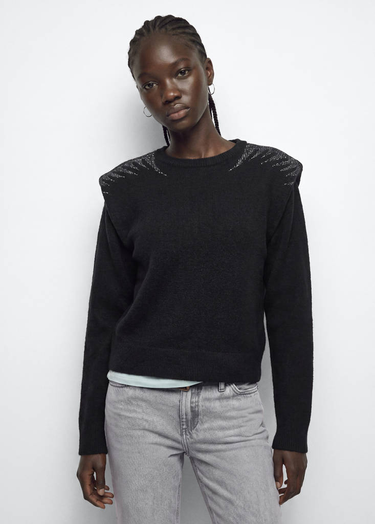 Knitted sweater with shimmer detail on the shoulders — Black