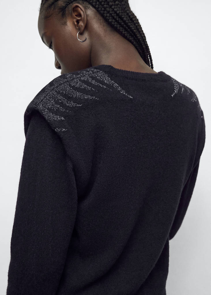 Knitted sweater with shimmer detail on the shoulders — Black