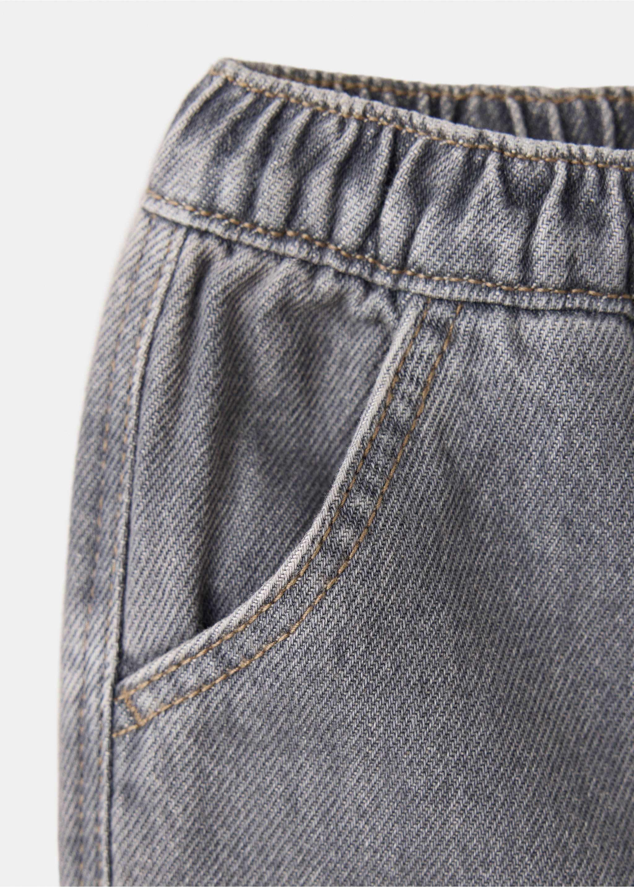 Straight-leg jeans with elasticated waistband - Details of the article 8, Denim Grey. Ref: 37016358-00.