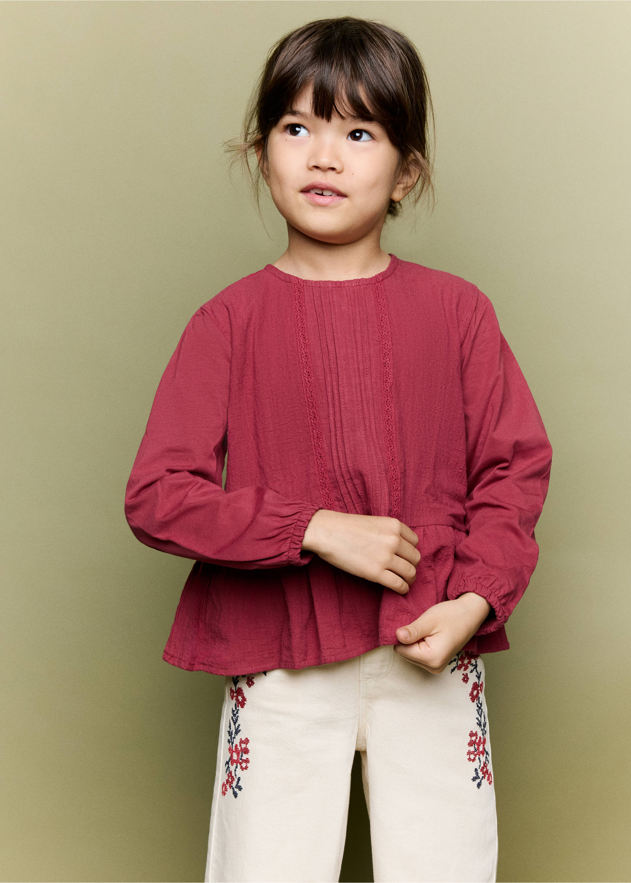 Frill T-shirt with lace trim detail - General plane, Cherry. Ref: 37016360-00.