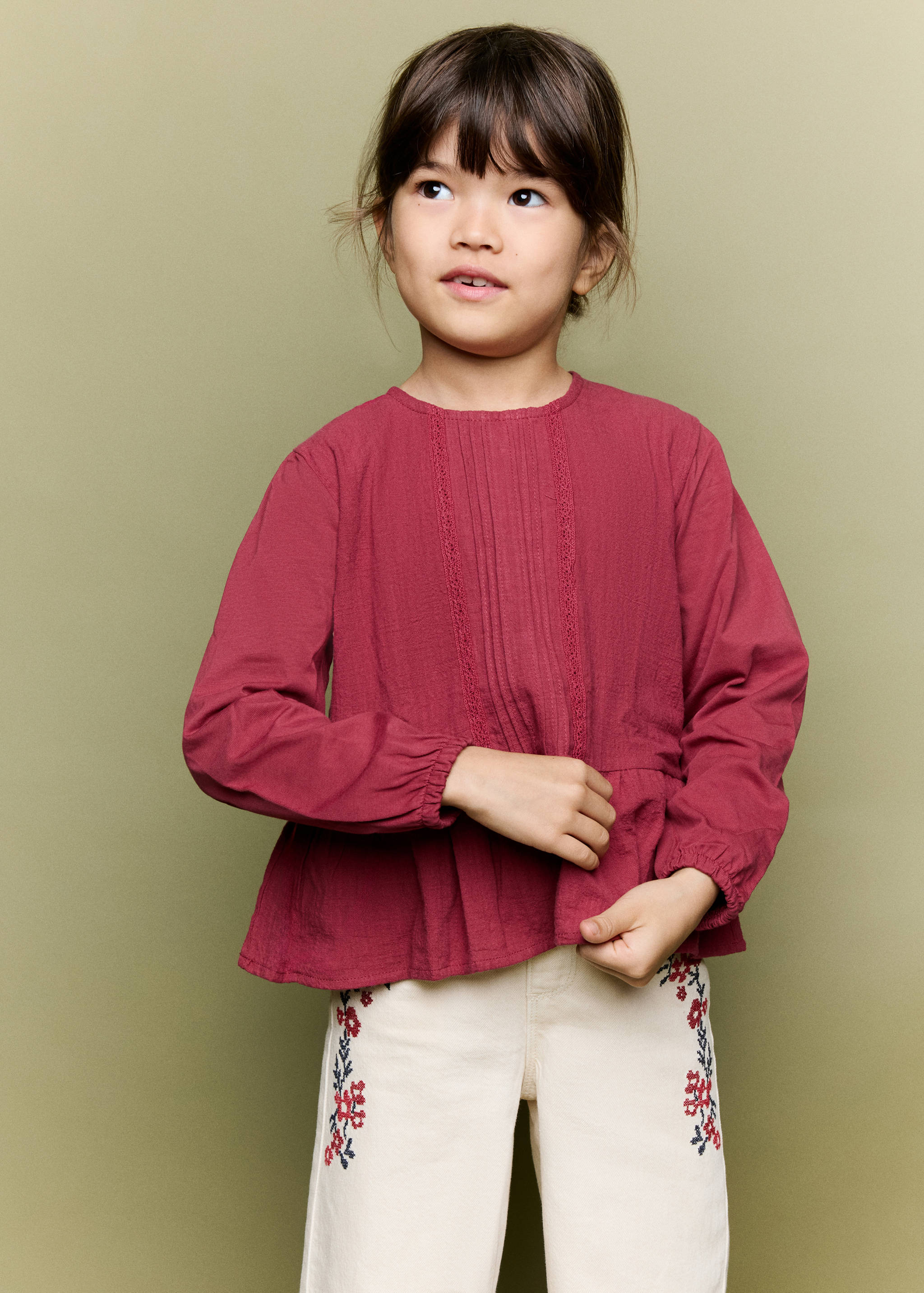 Frill T-shirt with lace trim detail - General plane