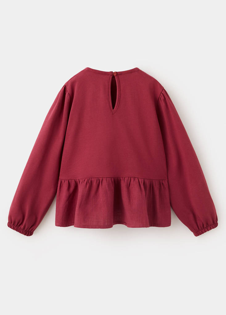 Frill T-shirt with lace trim detail — Cherry