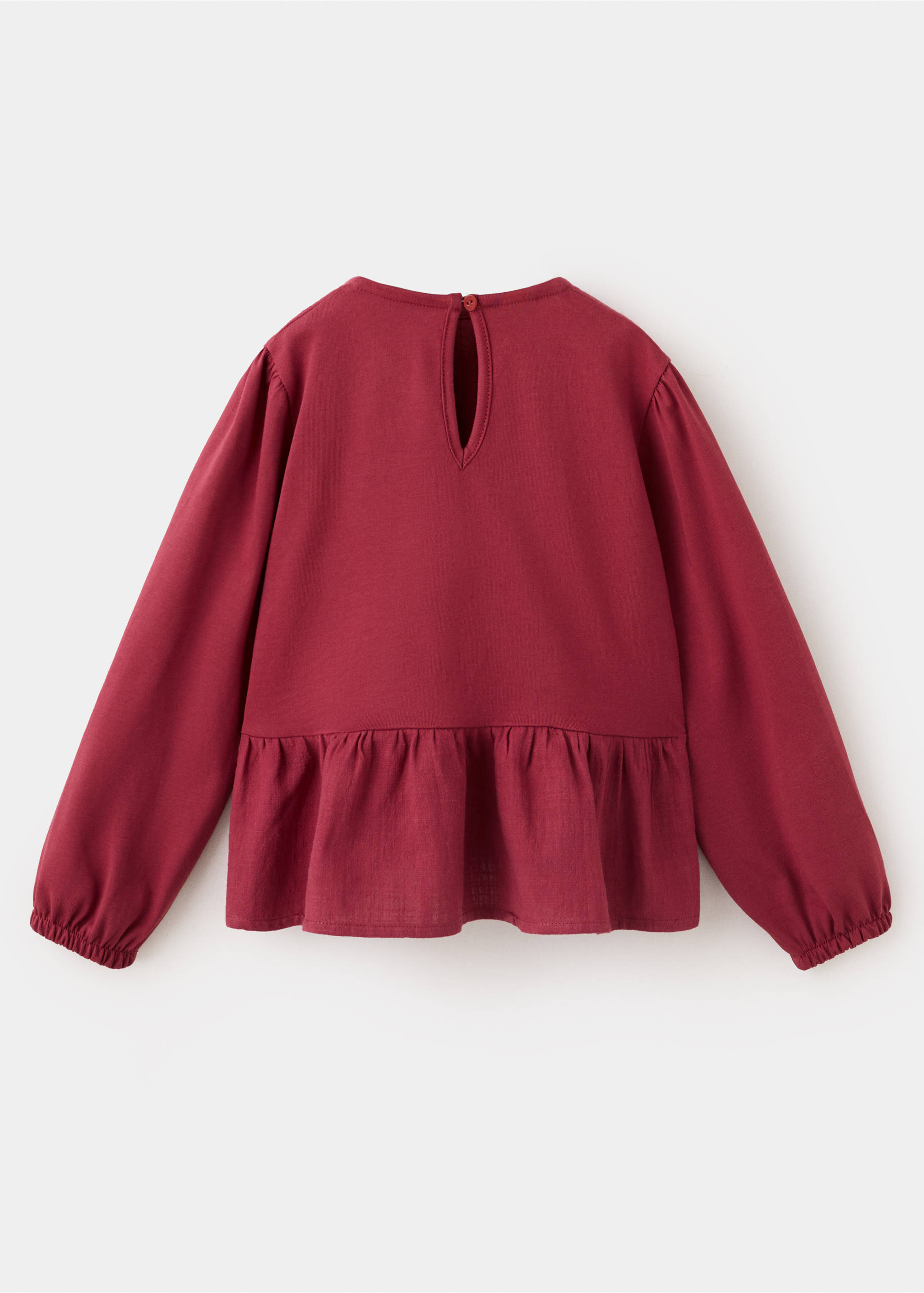 Frill T-shirt with lace trim detail - Reverse of the article, Cherry. Ref: 37016360-00.