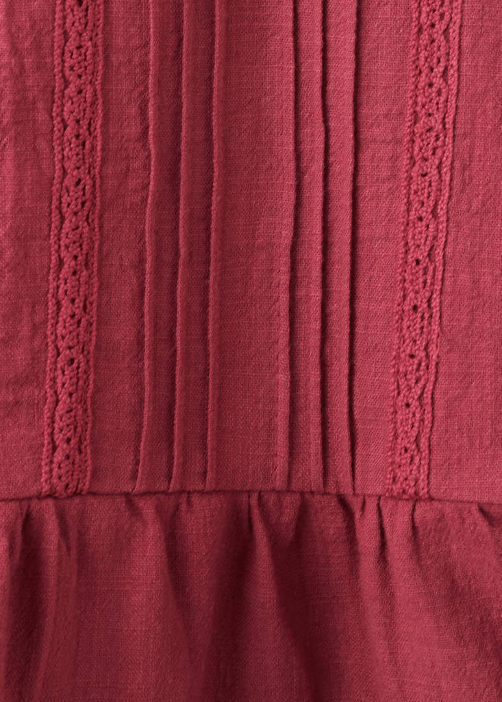 Frill T-shirt with lace trim detail — Cherry