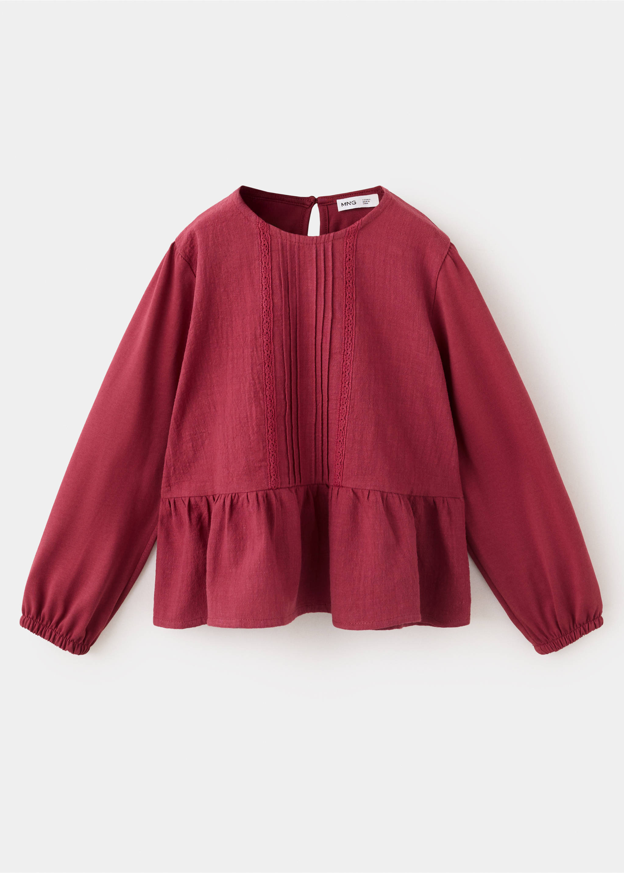 Frill T-shirt with lace trim detail - Article without model, Cherry. Ref: 37016360-00.