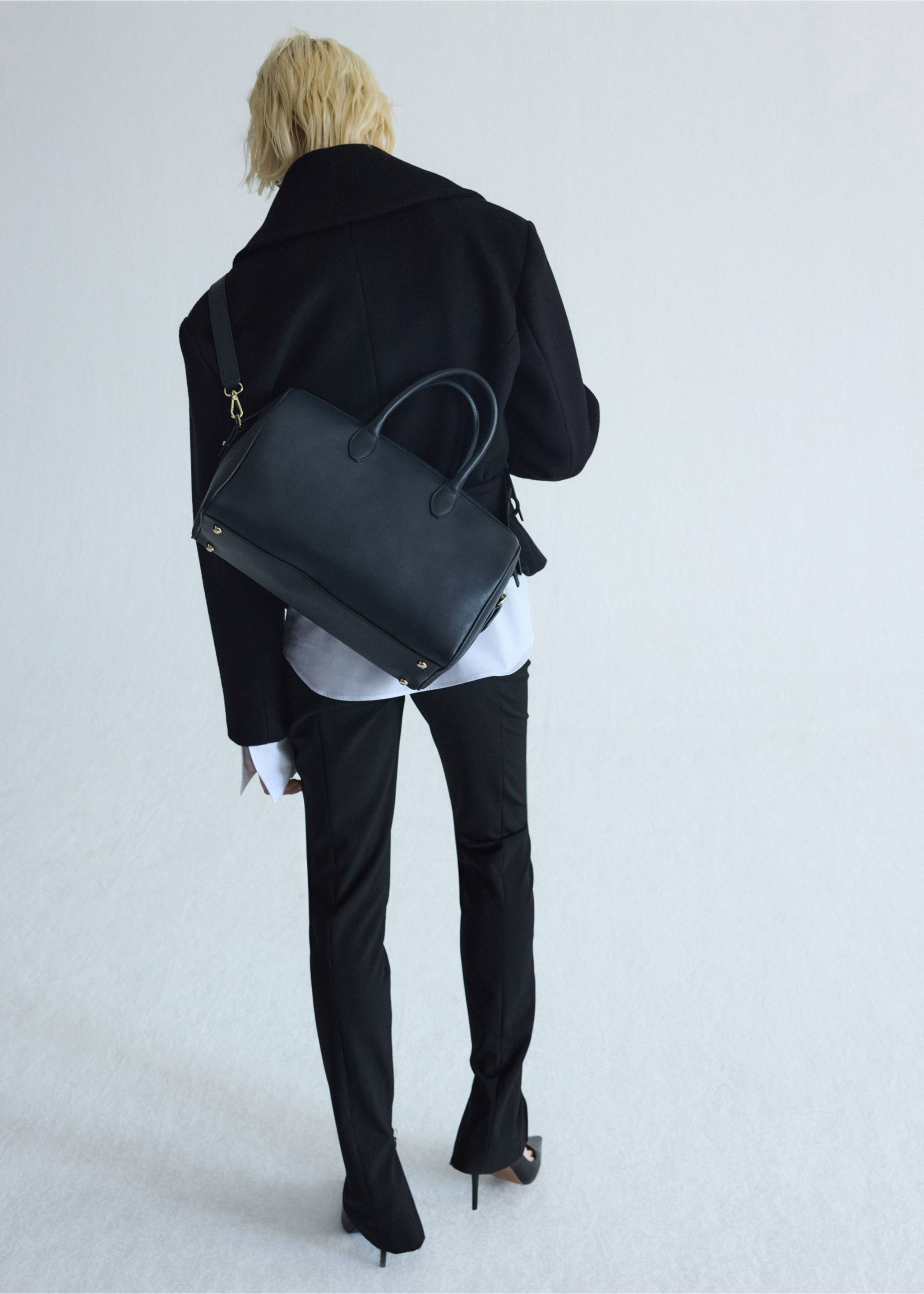 Double-handle leather handbag - General plane, Navy. Ref: 37016365-00.