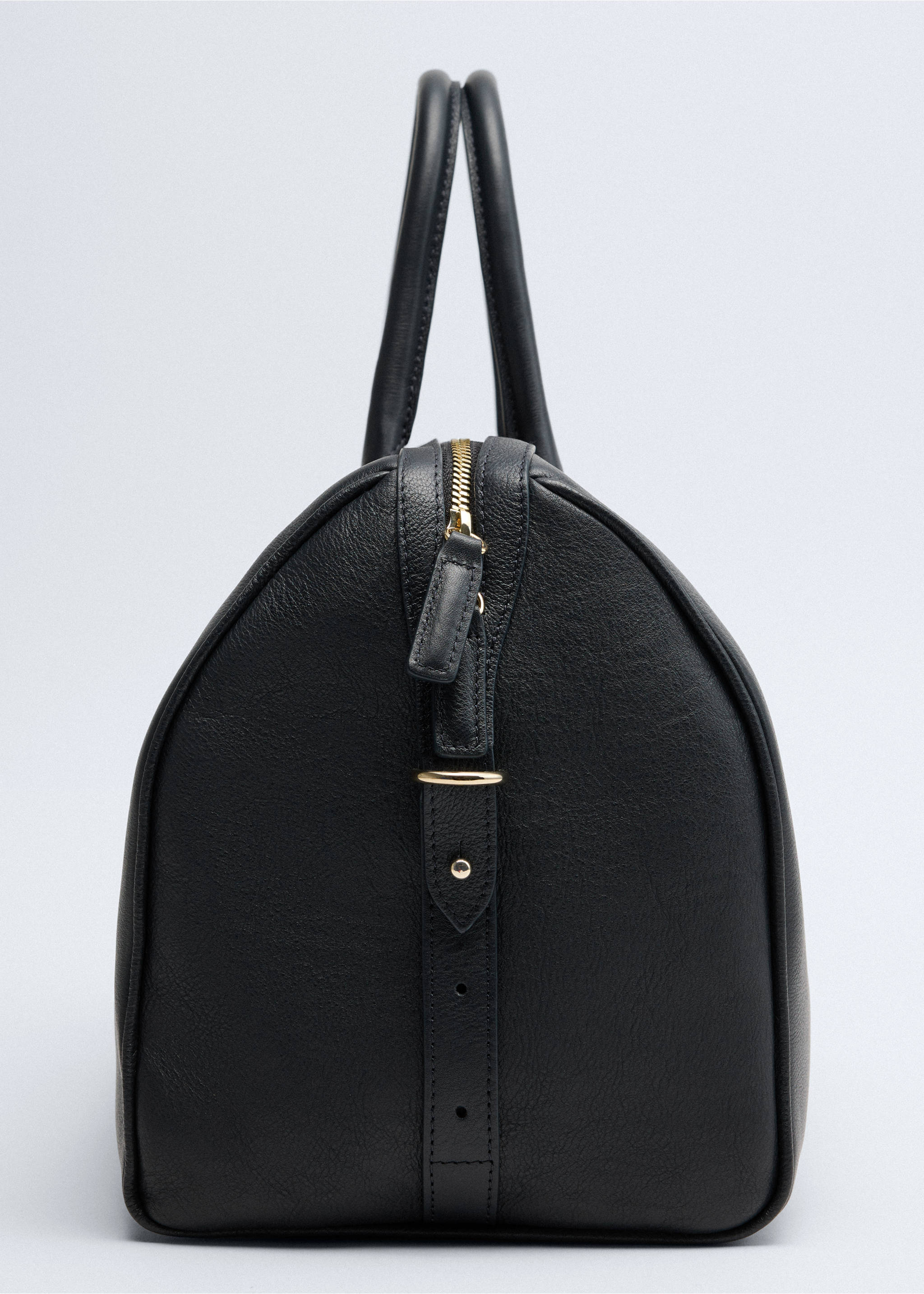 Double-handle leather handbag - Details of the article 4, Navy. Ref: 37016365-00.