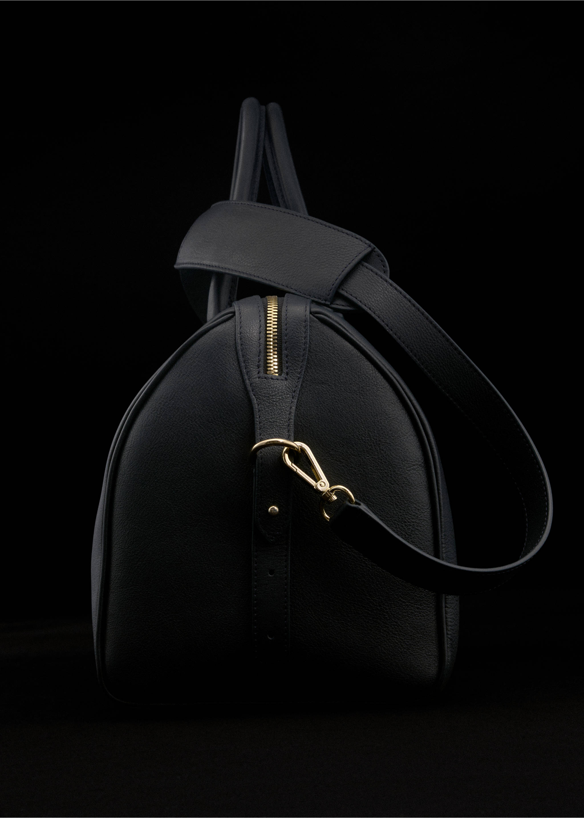 Double-handle leather handbag - Details of the article 5, Navy. Ref: 37016365-00.