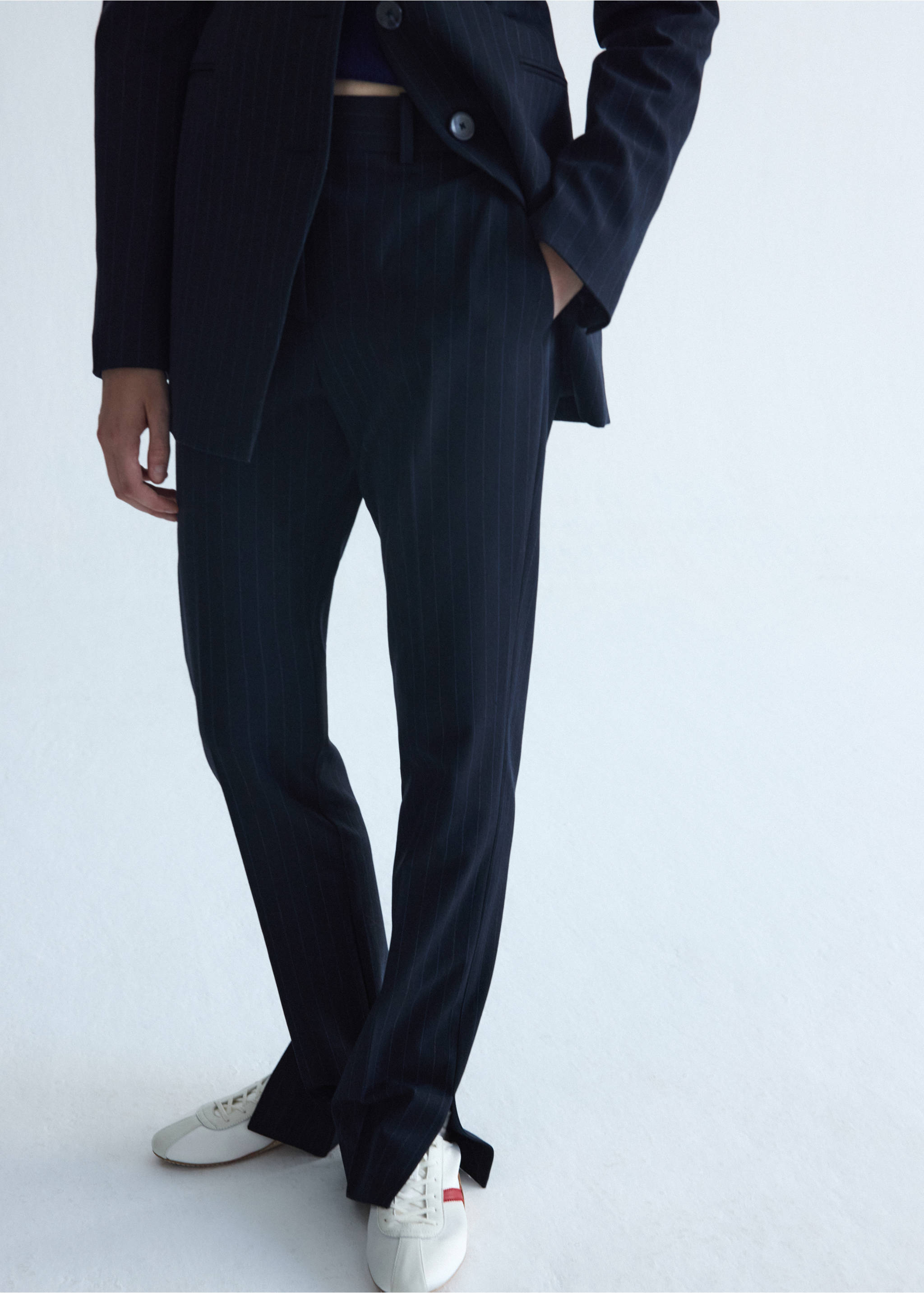 Pantalón traje raya diplomática - Plano medio, Azul marino. Ref: 37016371-00.