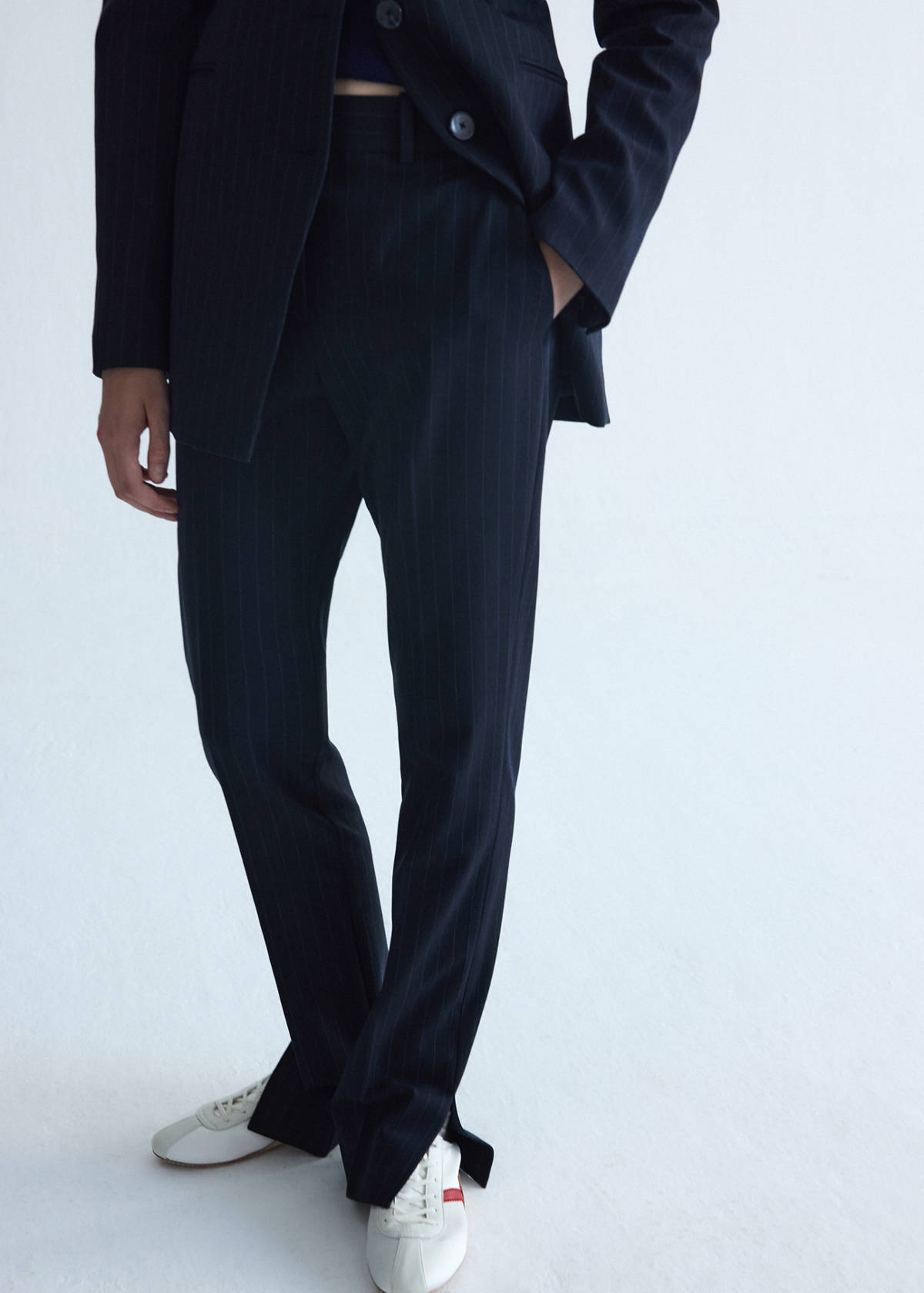 Pinstripe suit trousers — Navy
