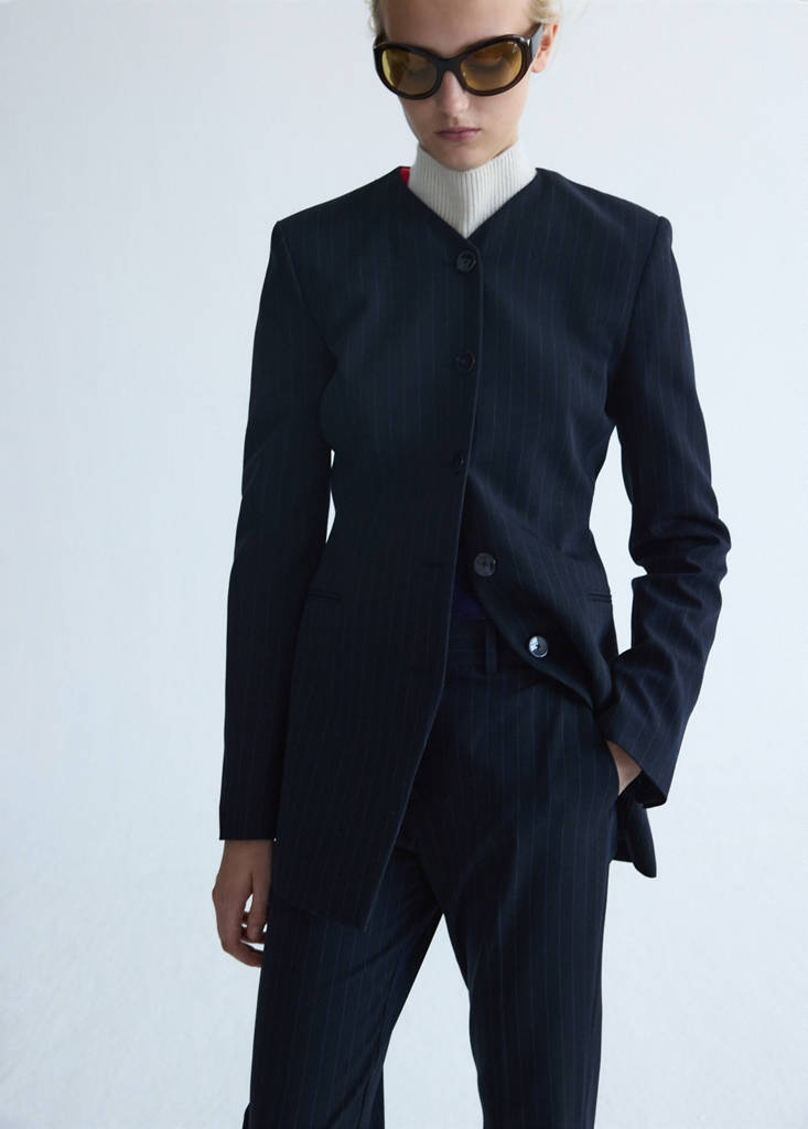 Pinstripe suit trousers — Navy